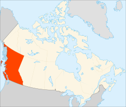 Peta Kanada dengan British Columbia digelapkan.