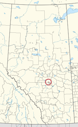 A map of the province of Alberta showing 80 counties and 145 small Indian reserves. One is highlighted with a red circle.