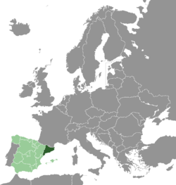 Местоположба на Каталонија во рамките на Шпанија.