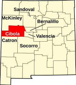 Zemljovid Novog Meksika s označenim okrugom Cibolom.