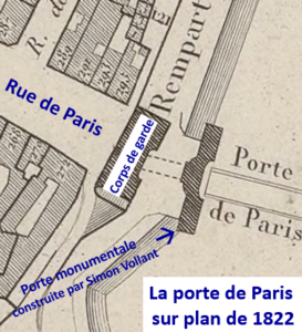 Porte de Paris de Lille sur plan de 1822