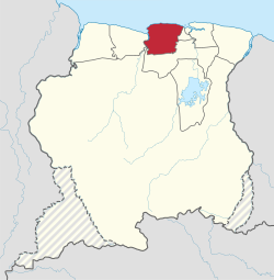 Map of Suriname showing Saramacca district