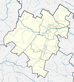 Mapa konturowa powiatu skarżyskiego, u góry nieco na prawo znajduje się punkt z opisem „Skarżysko Książęce”