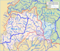 The map shows the watershed of the river Rhine and Weser in Hesse.