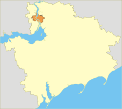 Tỉnh Zaporizhzhia (vàng) với thành phố Zaporizhia (cam).