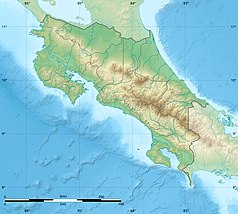 Mapa konturowa Kostaryki, u góry nieco na lewo znajduje się czarny trójkącik z opisem „Tenorio”