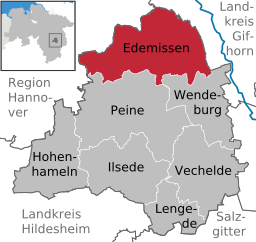 Läget för kommunen Edemissen i Landkreis Peine