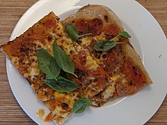 Margherita pizza on plate.jpg