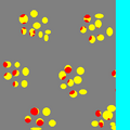 Érosion par h(24 pixels) sur un ensemble d'amas (X :jaune et rouge, érosion par h : rouge, érosion du masque : cyan)