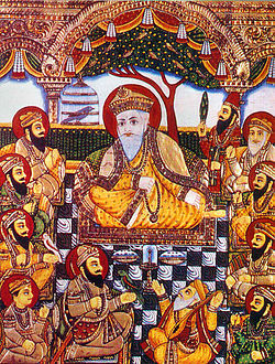 Guru Nanak với Bhai Bala, Bhai Mardana và các guru của đạo Sikh