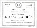 Invitation à la cérémonie de transfert des cendres de Jean Jaurès au Panthéon de Paris
