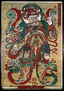 Virūpākṣa. Couleurs sur lin. H. 301 x L. 207 cm. British Museum[37]. Gardien disposé à l'entrée d'un temple bouddhiste