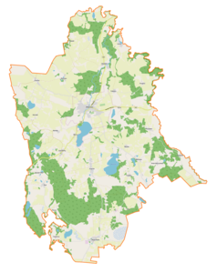 Mapa konturowa gminy Miłakowo, blisko centrum u góry znajduje się punkt z opisem „Pityny”