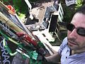 Steeplejack with climbing rope and ascenders replacing a 200 foot steeple in The Rondout section of Kingston, New York.