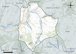 Carte en couleur présentant le réseau hydrographique de la commune