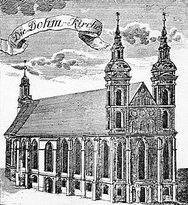Vrhovna župnijska cerkev leta 1736 z novimi stolpi