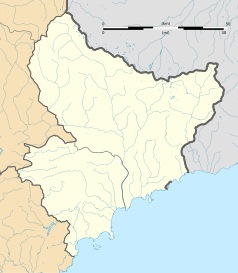 Mapa konturowa Alp Nadmorskich, na dole po lewej znajduje się punkt z opisem „Auribeau-sur-Siagne”