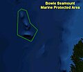 Bowie Seamount outline, showing its Marine Protected Area status.