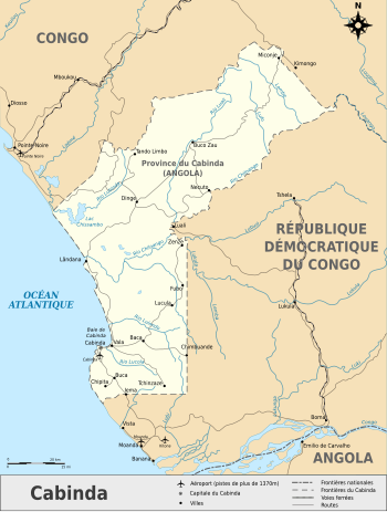 Mapo de Kabindo inter D.R. Kongo kaj Angolo