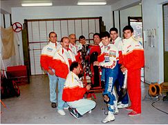 El 1989 amb l'equip Derbi al box, preparant la 125 d'Aspar