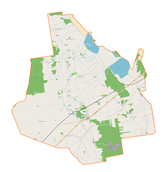 Mapa konturowa gminy Domaniewice, na dole po lewej znajduje się punkt z opisem „Strzebieszew”