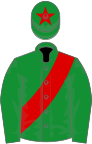 Green, red sash and star on cap