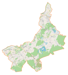Mapa konturowa powiatu tarnobrzeskiego, na dole znajduje się punkt z opisem „Nowa Dęba”