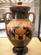 Aquiles e Áiax xogan aos dados. Ánfora de Exekias. 540-530. Vaticano