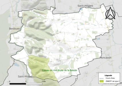 Carte de la ZNIEFF de type 2 sur la commune.