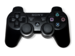 A black Sony DualShock 3 controller.
