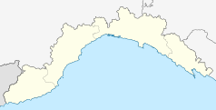 Mapa konturowa Ligurii, blisko centrum na lewo znajduje się punkt z opisem „Savona”