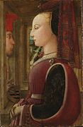 Portret van een vrouw en een man bij een open venster, ca. 1440