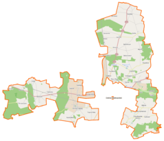 Mapa konturowa gminy wiejskiej Ostrów Wielkopolski, u góry nieco na prawo znajduje się punkt z opisem „Górzenko”