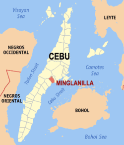 Mapa de Cebu con Minglanilla resaltado