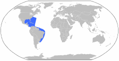 A distribuição da espécie S. granulata no oeste do oceano Atlântico.