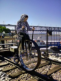 Combined pedal and hand driven railway bike in museum of Khabarovsk Bridge, Russia