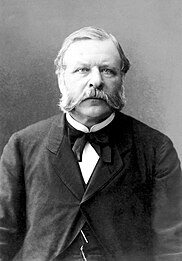 Portrait photographique d'un homme aux cheveux grisonnants et à la barbe Souvarov, portant chemise blanche, veston et veste foncés