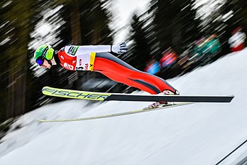 Le coureur de combiné nordique finlandais Ilkka Herola lors de l'épreuve de la coupe du monde 2017-2018 à Seefeld in Tirol (Autriche). (définition réelle 3 000 × 2 000)