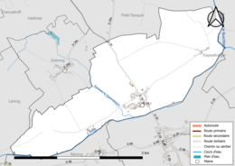 Carte en couleur présentant le réseau hydrographique de la commune