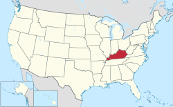 Yhdysvaltain kartta, jossa Kentucky korostettuna