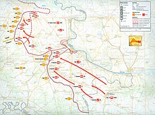 Mapa de las operaciones militares del JNA en Eslavonia Oriental, Syrmia y Baranja desde septiembre de 1991 a enero de 1992, indicando movimientos desde Serbia para aislar a Vukovar y capturar el territorio al sur de Osijek.