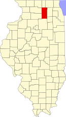 Map of Illinois highlighting DeKalb County