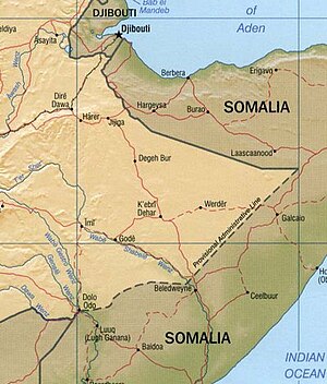 Karta Ogadena između Etiopije i Somalije