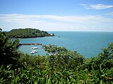 View from the île Royale : harbor and St Joseph island.