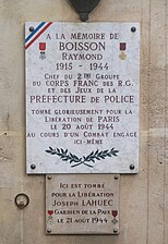 Plaques hommage aux résistants Raymond Boisson et Joseph Lahuec aux mêmes numéros.