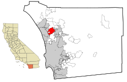 聖馬科斯市(右紅)和聖地牙哥郡(左橙)的位置