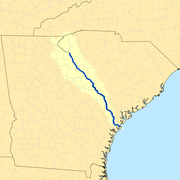 Mapa del río Savannah, que forma la frontera sur con Georgia