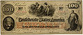Amerikan İç Savaşı sırasında, Amerika Konfedere Devletleri tarafından çıkarılan 22 Aralık 1862 tarihli 100 dolarlık banknot