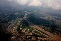 Yamuna River in New Delhi, India Gate (up in the left)