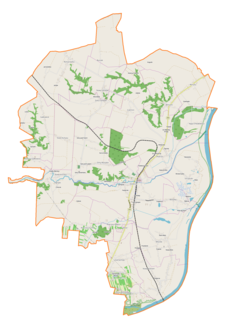 Mapa konturowa gminy Dwikozy, po prawej nieco na dole znajduje się punkt z opisem „Bożydar”